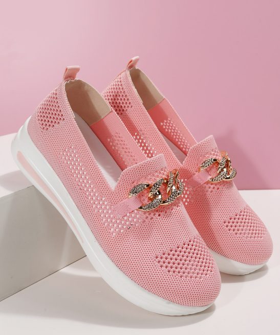 Women Chain Decor Breathable Low-top Slip On Shoes, Sporty Outdoor Sneakers
