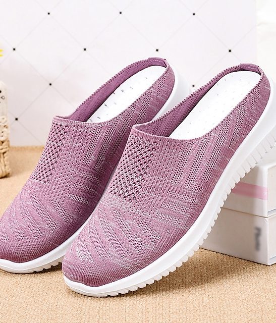Women's Slip-Ons Plus Size Outdoor Daily Flat Heel Round Toe Casual Classic Minimalism Walking Shoes Tissage Volant Loafer Solid Color G-BQ6 gray G-BQ6 black G-BQ6 purple